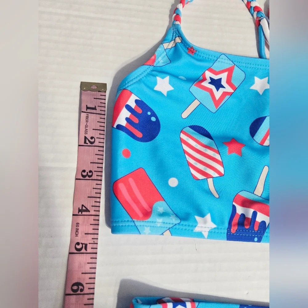 Breaking‎ Waves Girls Bikini Swimsuit Size 12 UPF 50+ Patriotic Popsicles